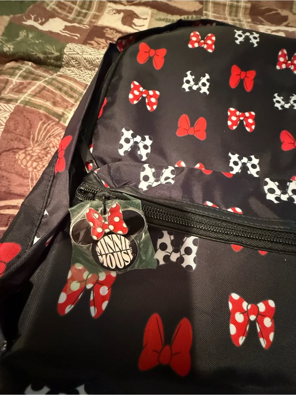 Black Minnie Mouse Disney Bow Print Backpack Perfect for School Or Everyday